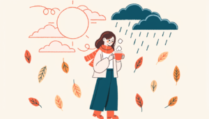 天気の変化で体調がすぐれない女性のイラスト