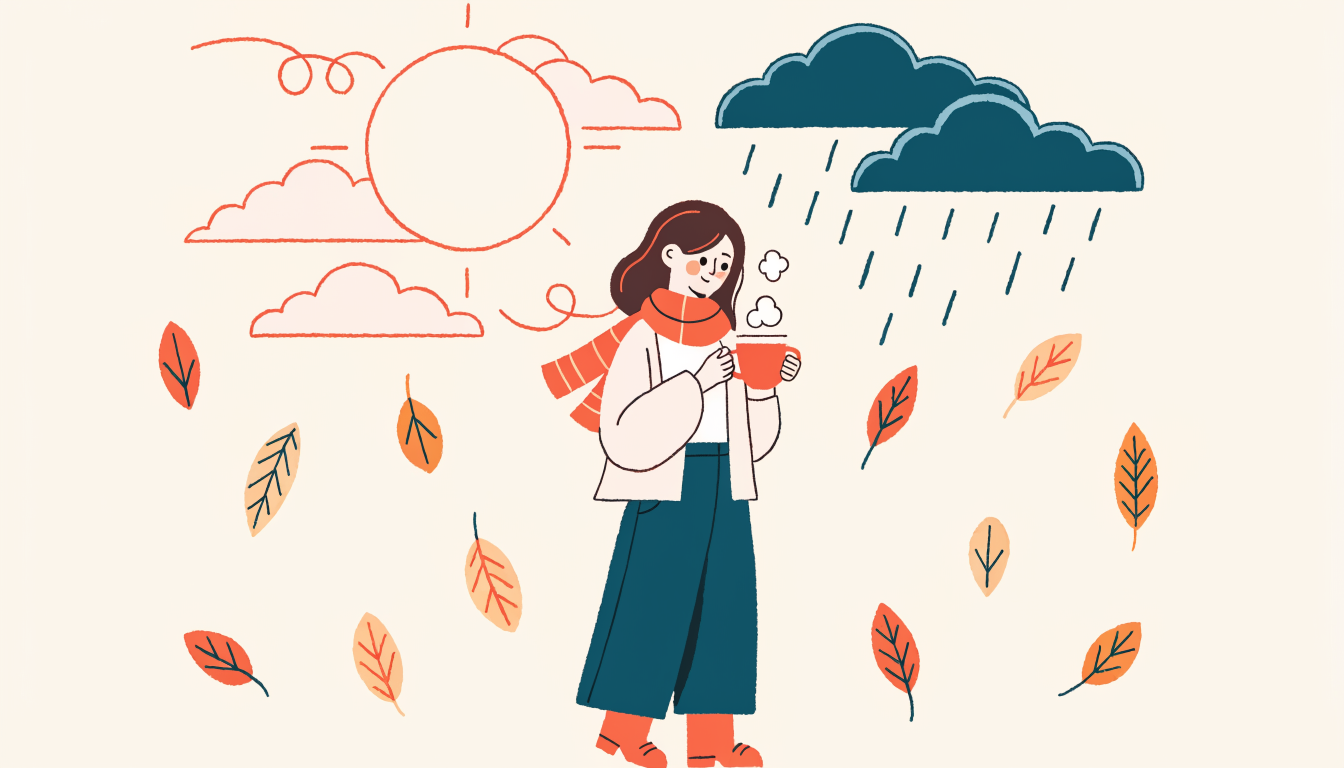 天気の変化で体調がすぐれない女性のイラスト