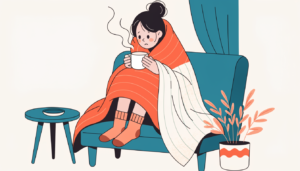 冷えと肩こりに悩む女性のイラスト